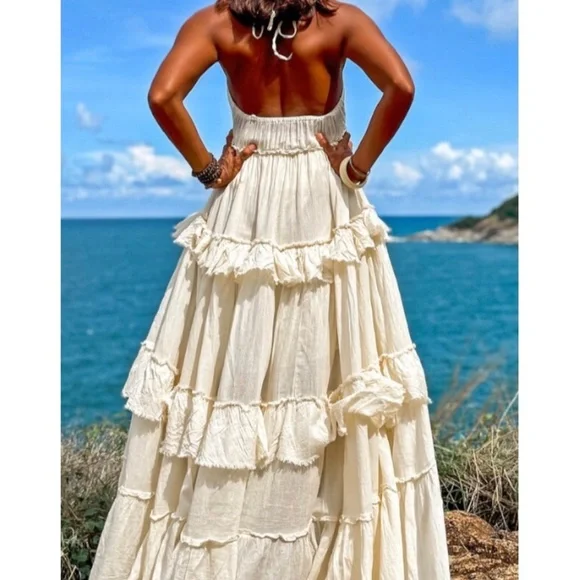 CREAM MAXI BOHO RUFFLE DRESS - Picture 12 of 12